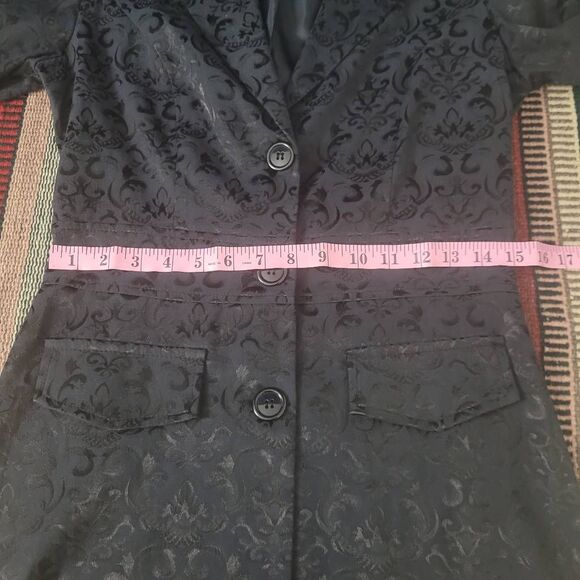Vtg 90s Charlotte Russe Jacquard Black Jacket Sz 5/6 Button Front Goth Vampire - Picture 9 of 10